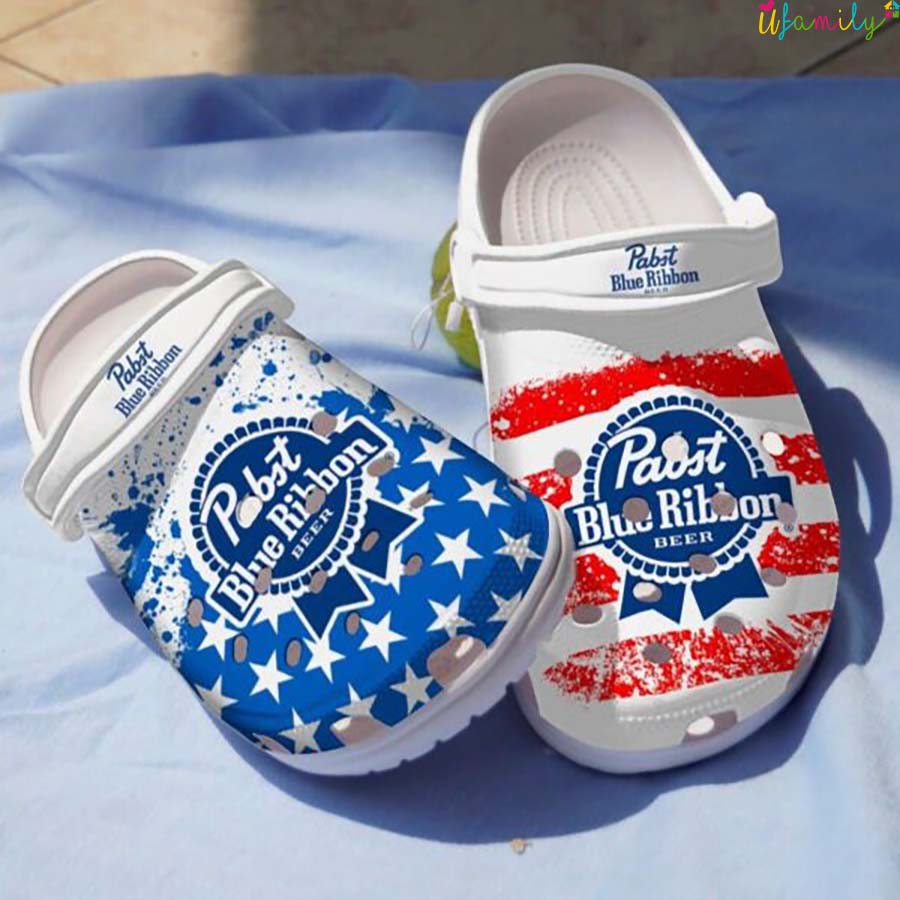 Pabst Blue Ribbon Beer USA Flag Color Crocs