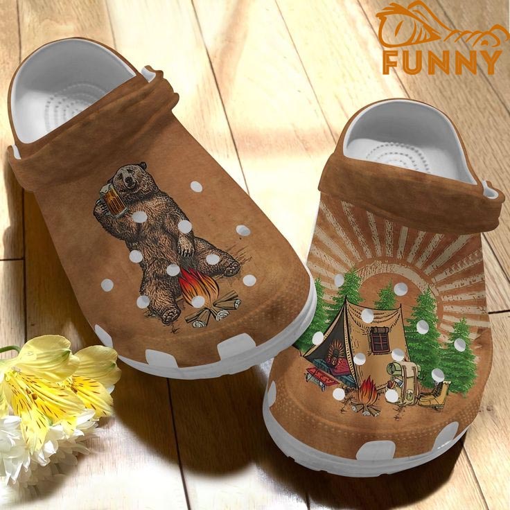 Camping Brown Bear Crocs Crocband Shoes