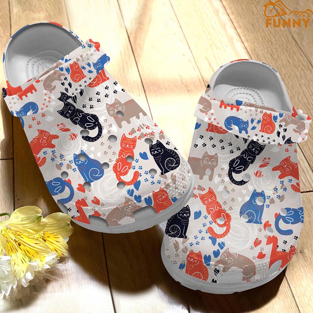 Cat Colorful White Crocs, Cat Gifts