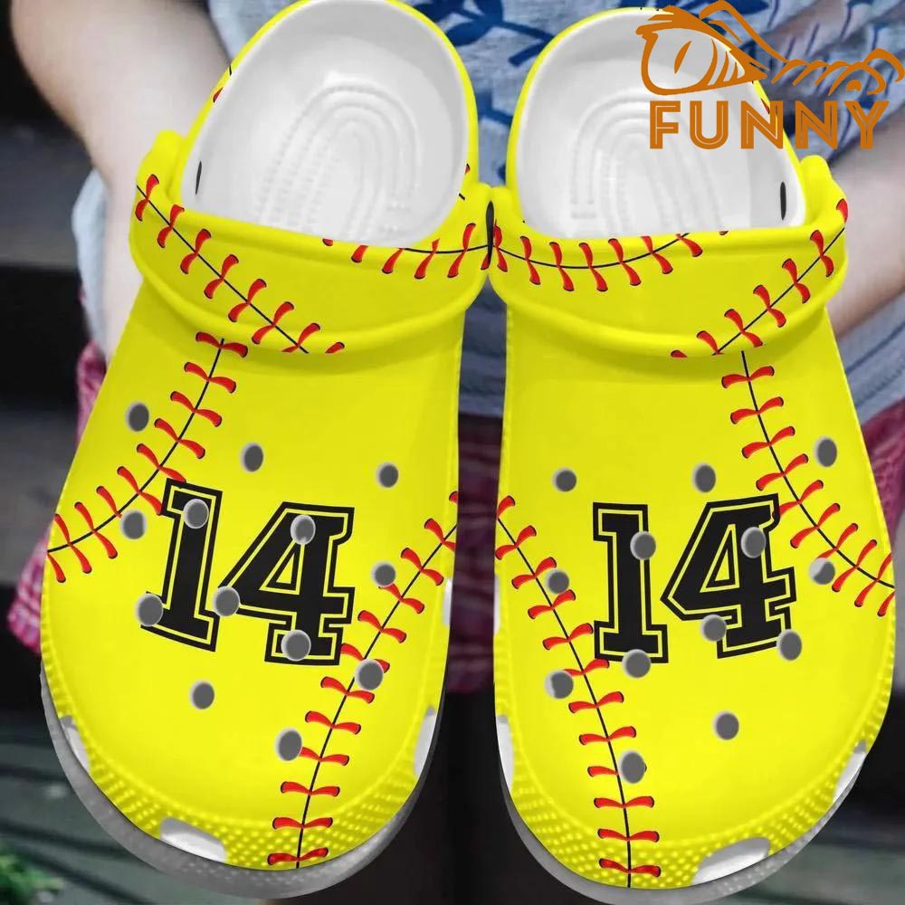 Custom Name Softball Yellow Crocs, Number Women For Men