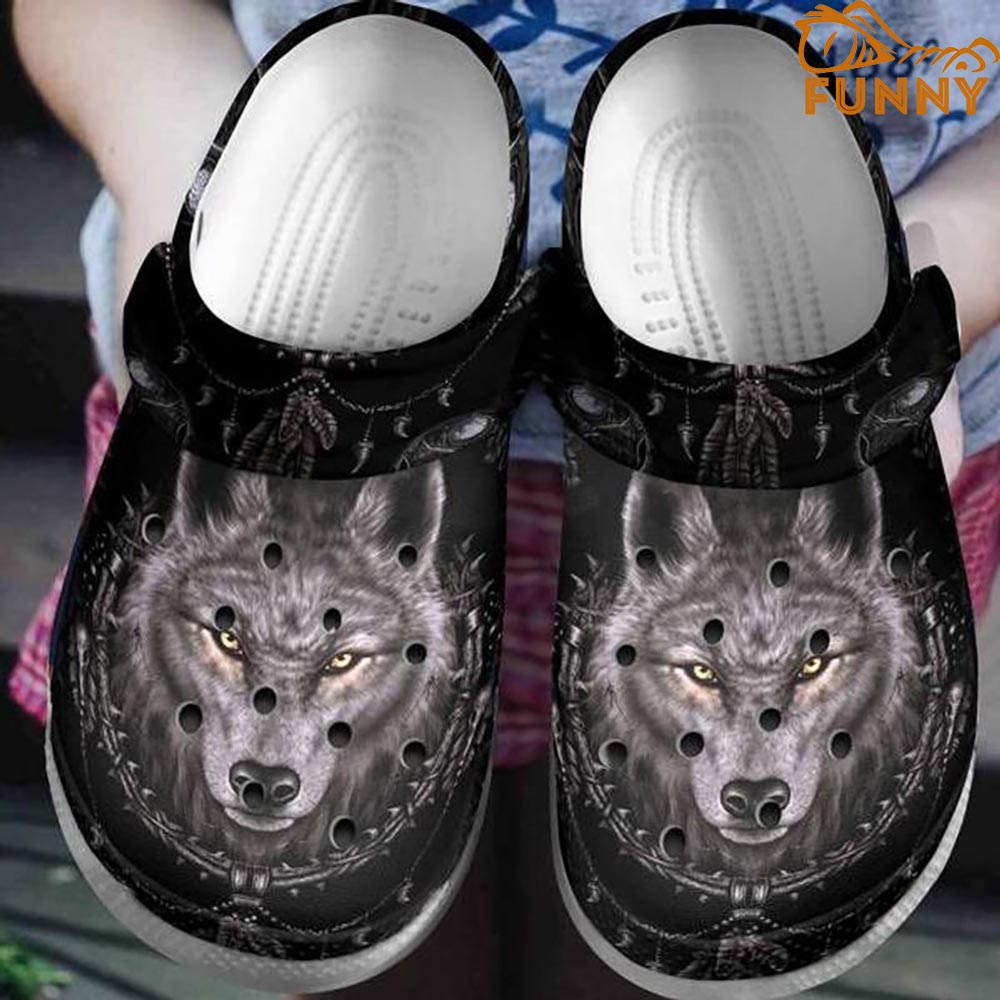 Angry Grey Wolf Crocs