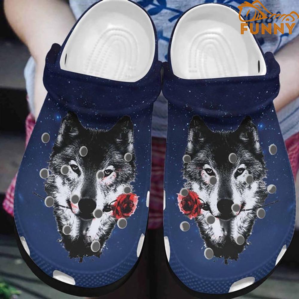 Black Wolf Red Rose Crocs