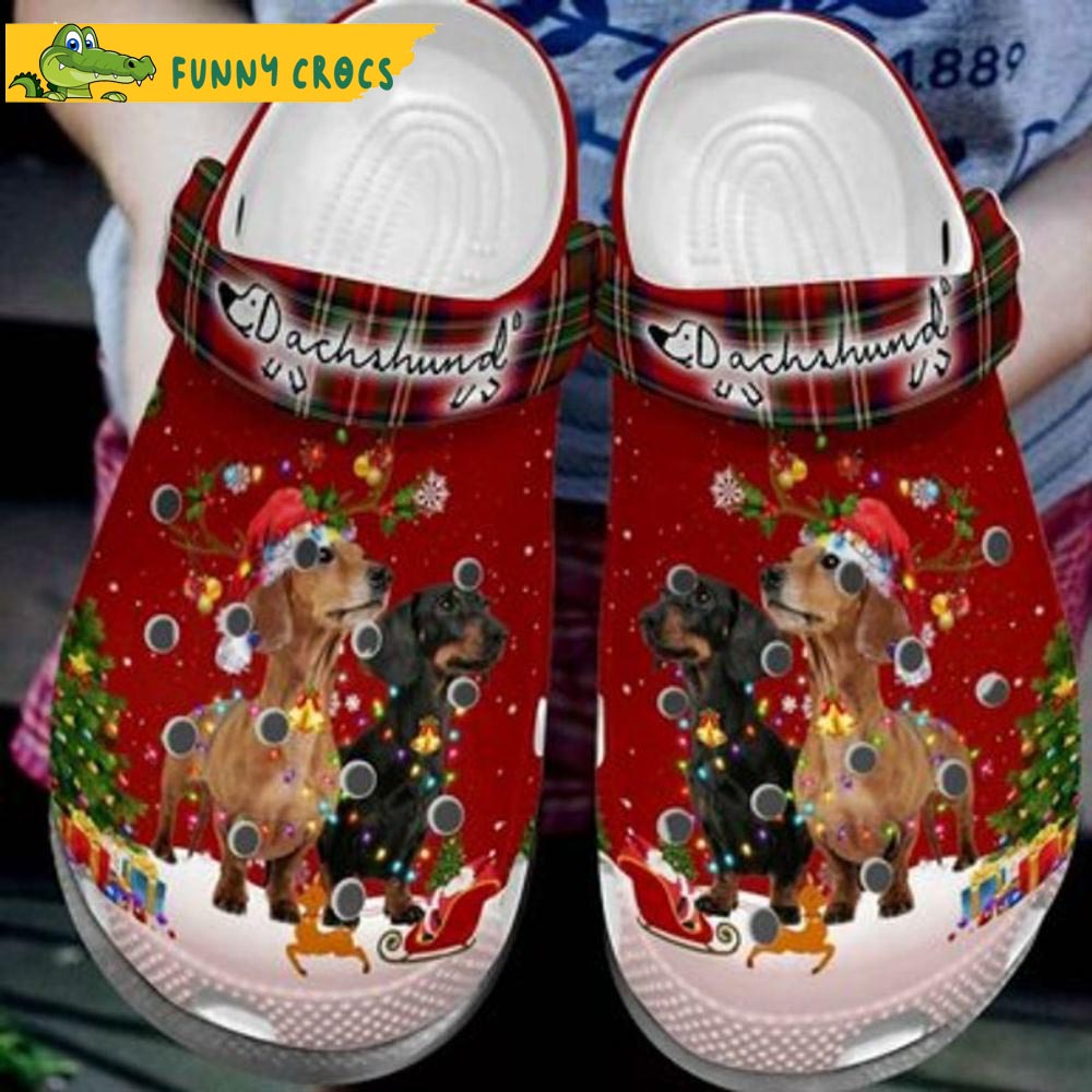 Dachshund Puppies Noel Tree Snow Red Pattern Crocs