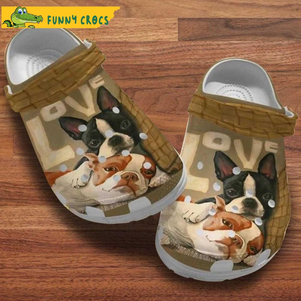 Love Boston Terrier Dogs Couple Crocs