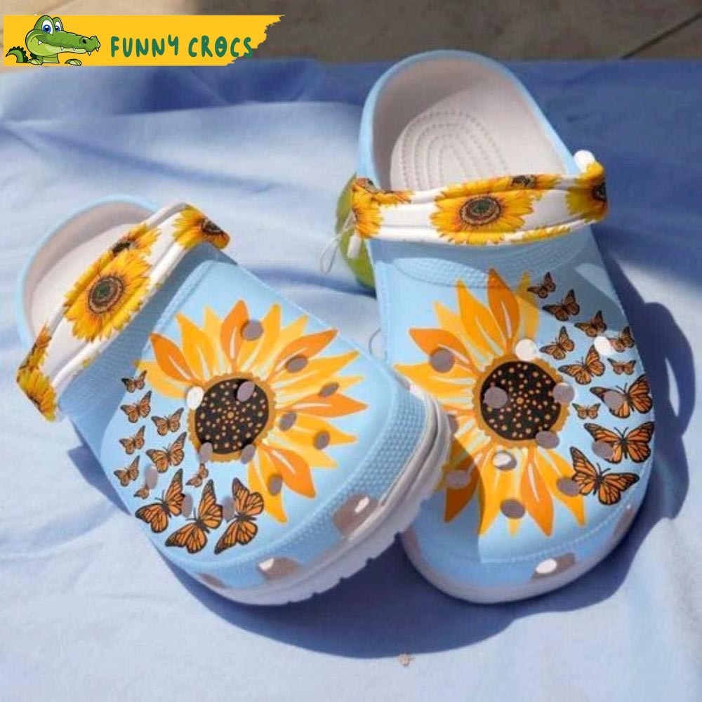 Sunflower Butterfly Blue Crocs