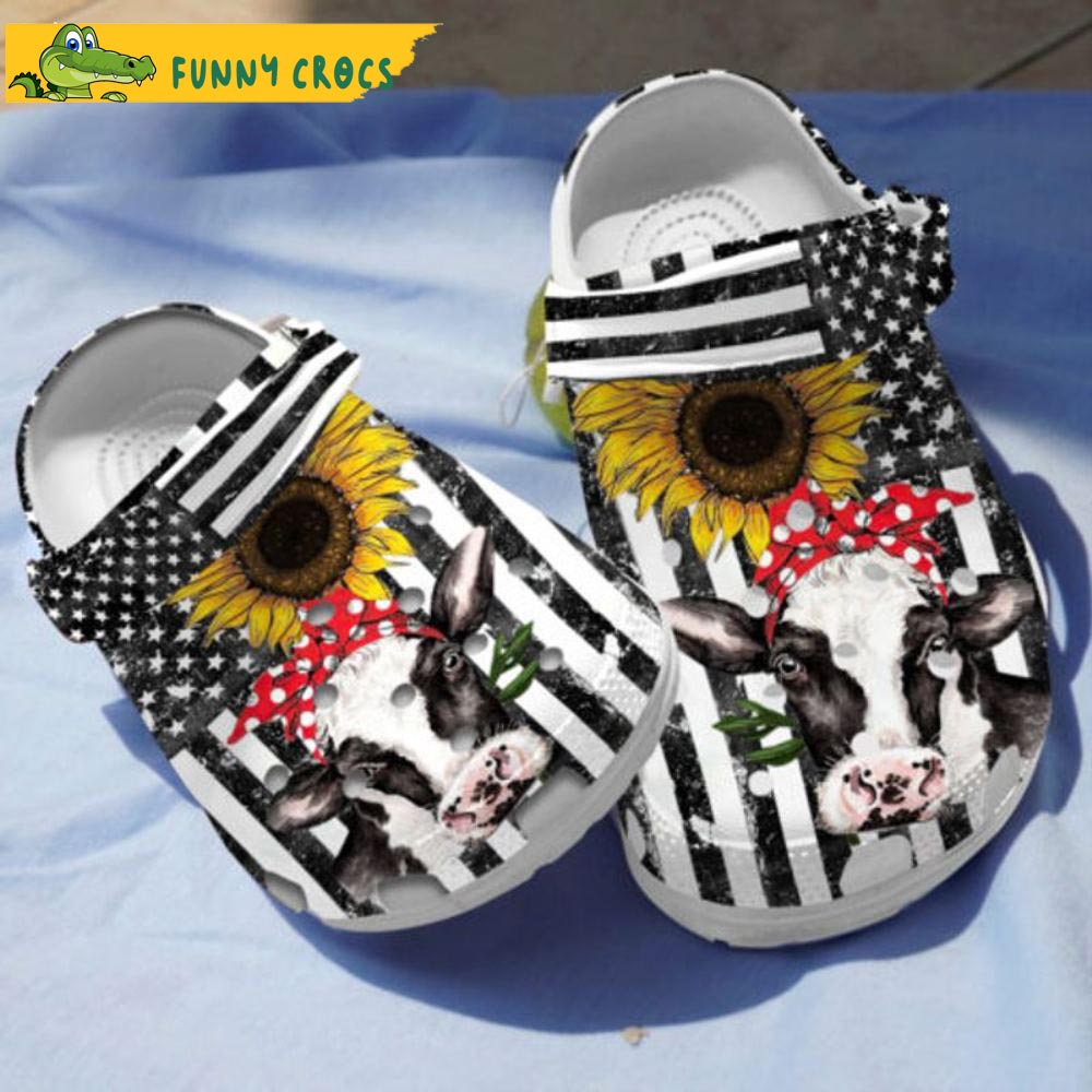 Sunflower Cow American Flag Pink Ribbon Crocs