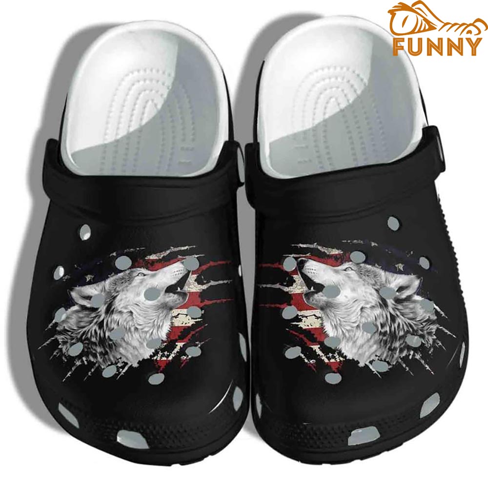 Wolf Scratch Art Usa Flag Black Crocs