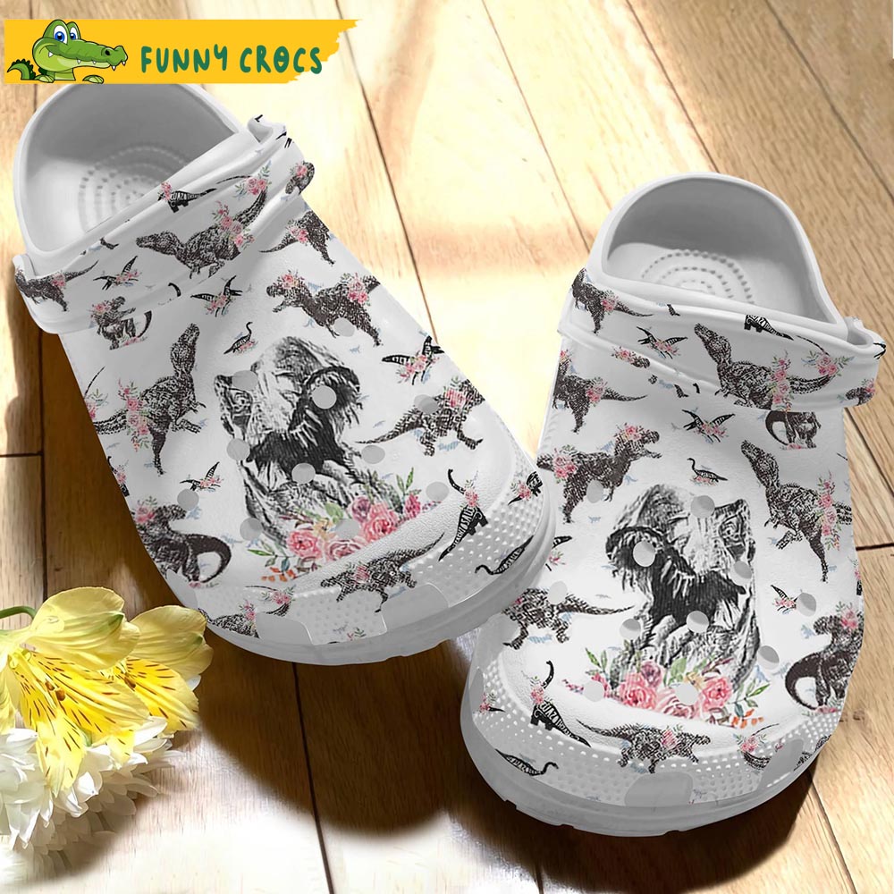 Floral Dinosaur Pattern Jurassic Park Crocs