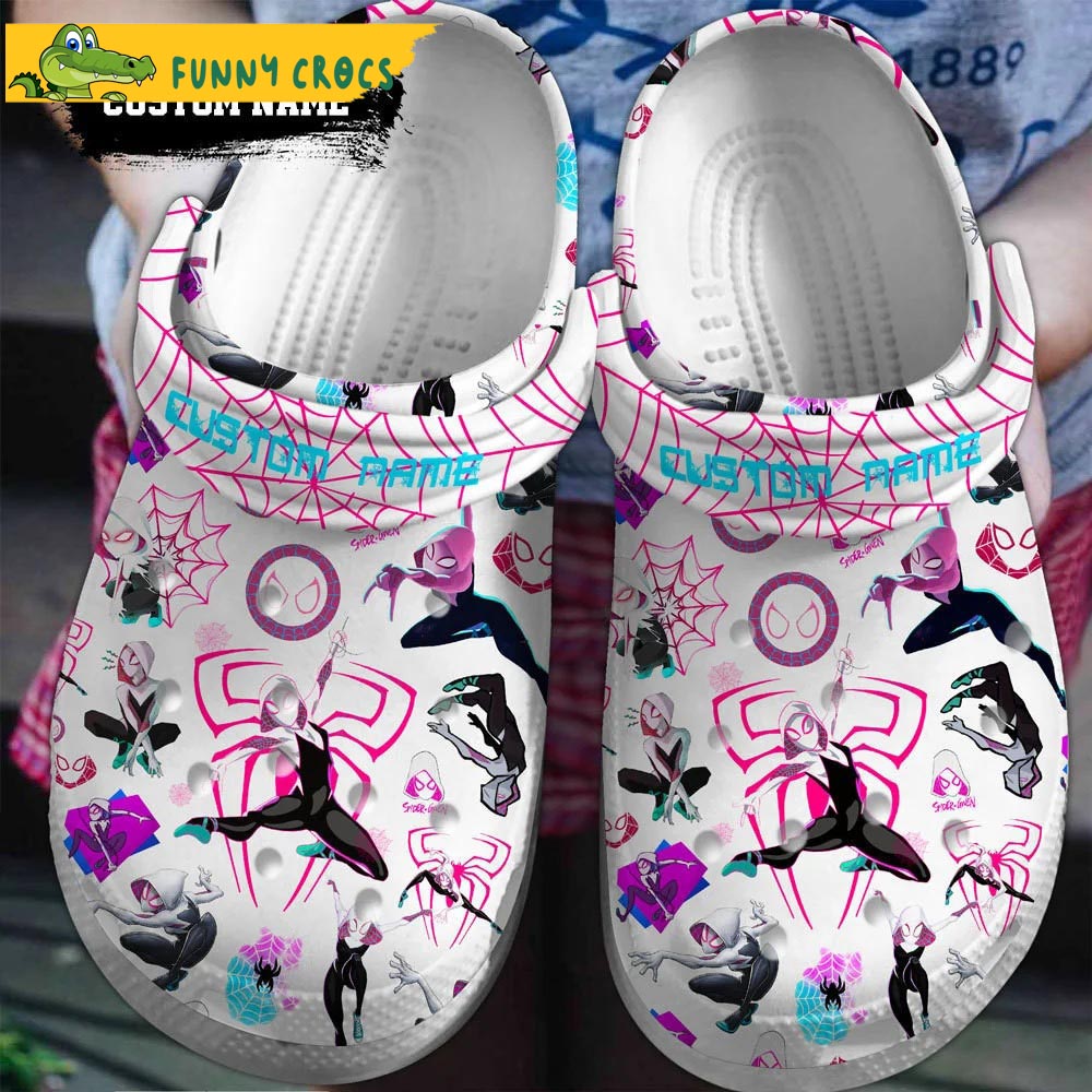 Custom Pink-White Spider Web Spider Man Crocs Clogs