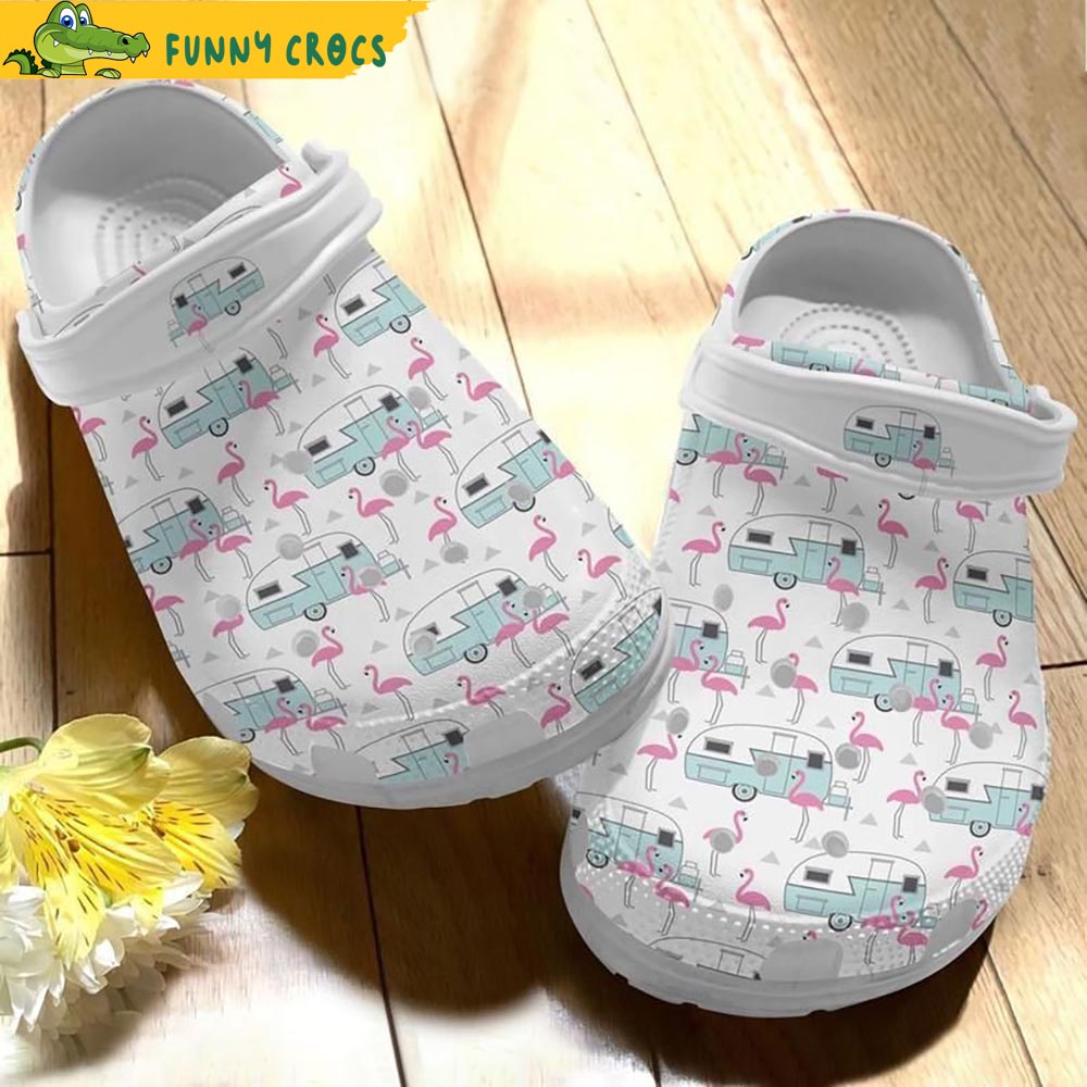 Flamingo Pattern White Crocs Shoes