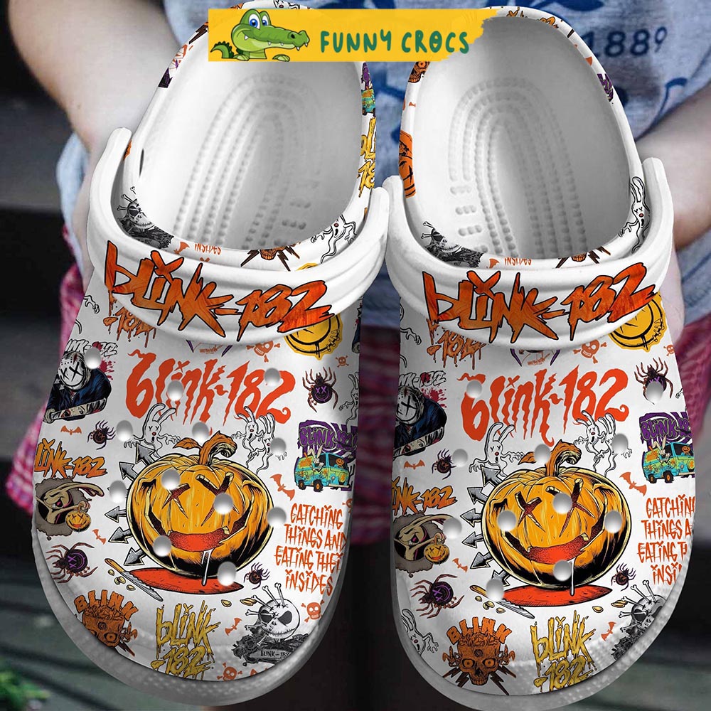 Blink 182 Halloween Pumpkin White Clogs Crocs