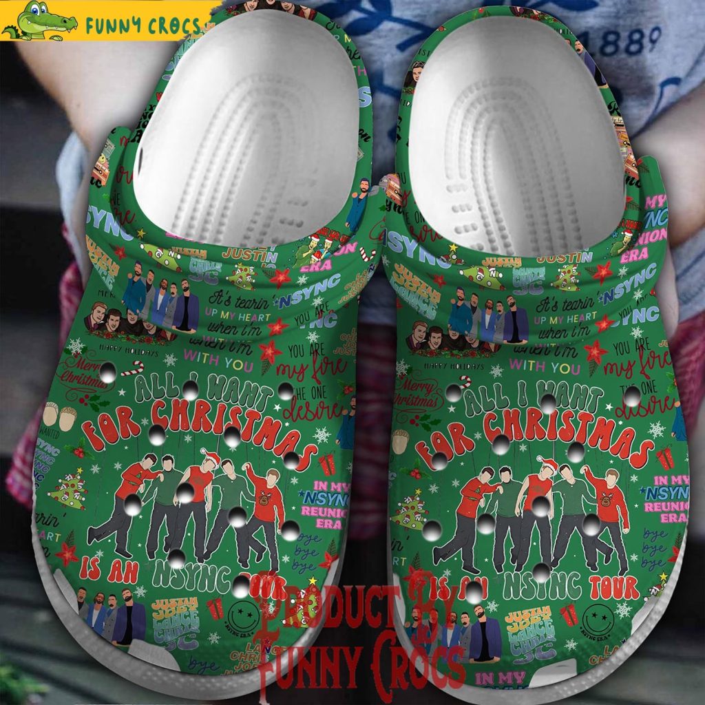 All I Want For Christmas Nsync Green Crocs