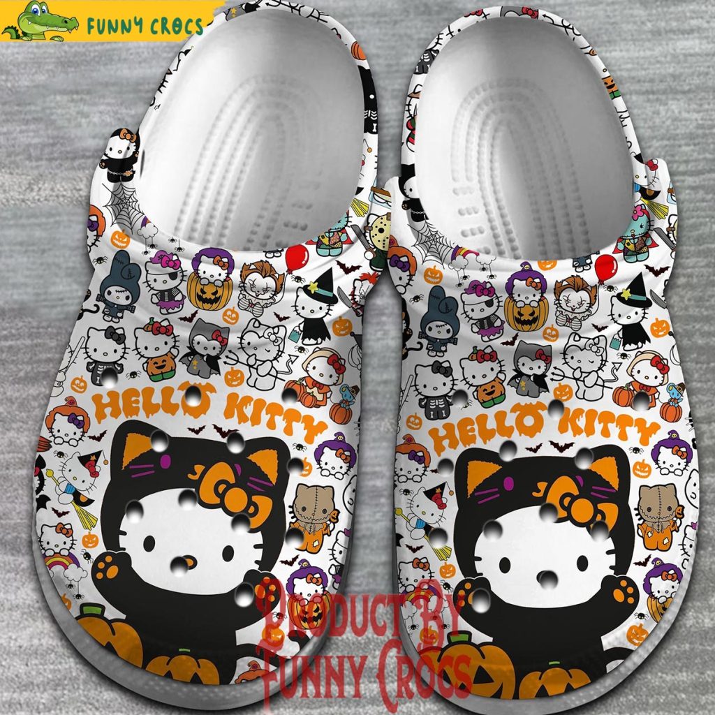 Black Hello Kitty Halloween Pattern White Crocs