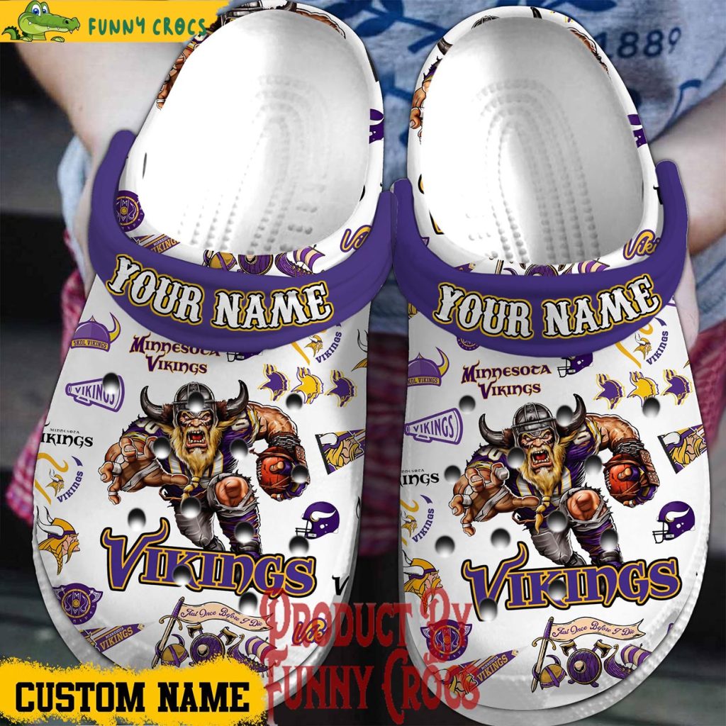 Perosnalized Minnesota Vikings White Crocs For Fans