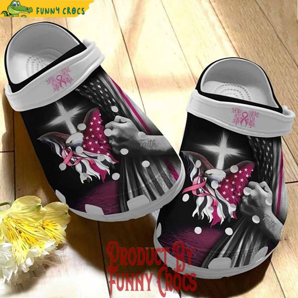 Breast Cancer Awareness Eagle USA Flag Crocs Shoes