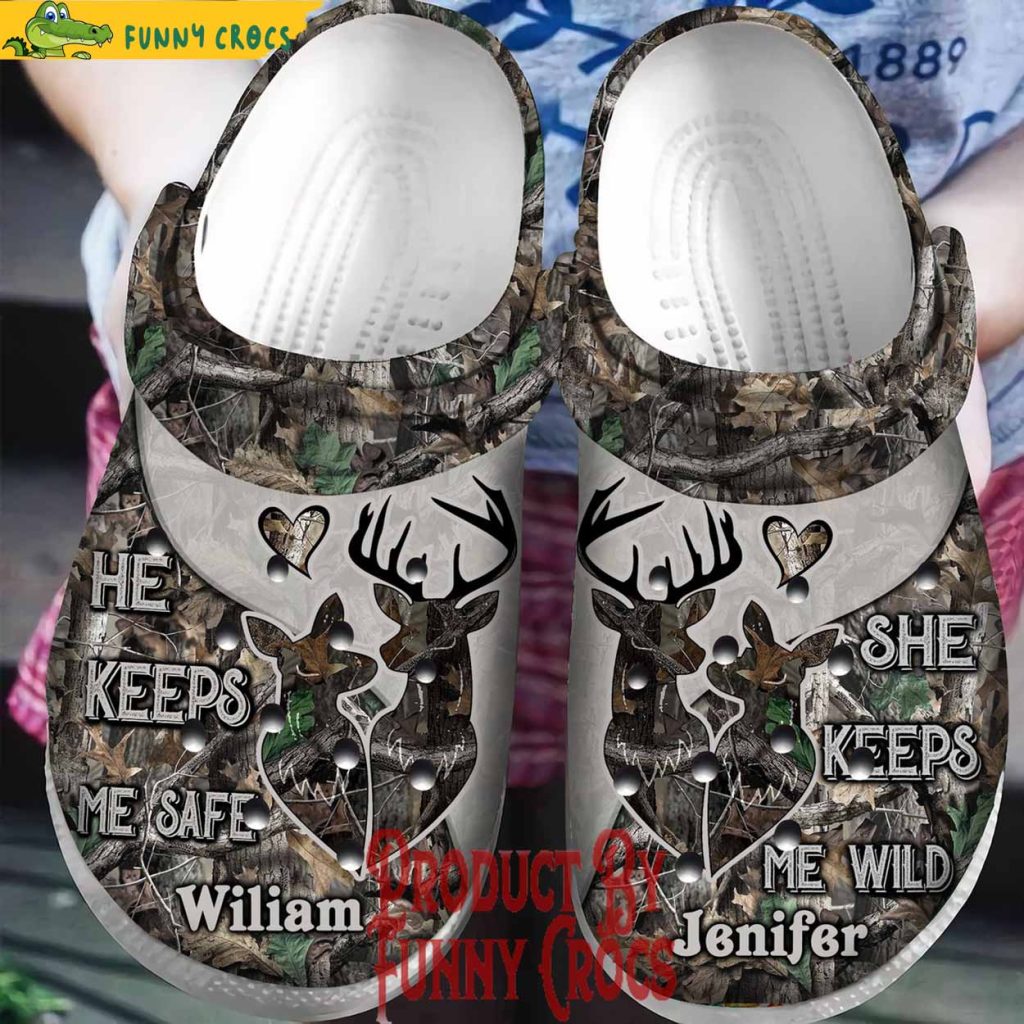 Custom Deer He Keeps Me Safe She Keeps Me Wild Couple Crocs Shoes