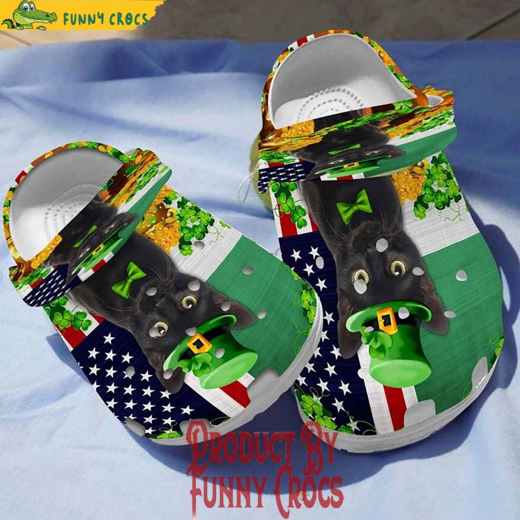 Saint Patrick's Day Irish Black Cat Shamrock Funny Crocs Gifts For Cat Lovers