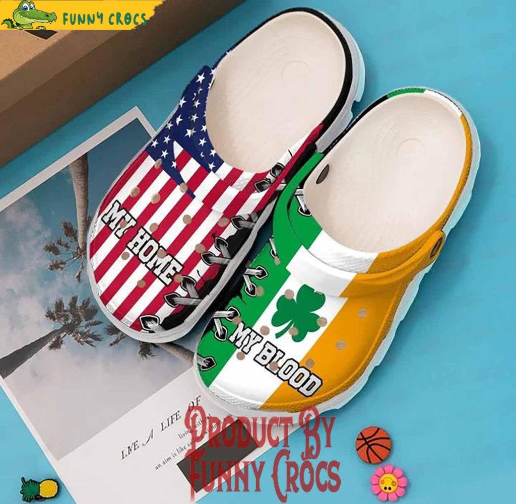 St Patrick's Day American Flag My Home My Blood Irish Crocs