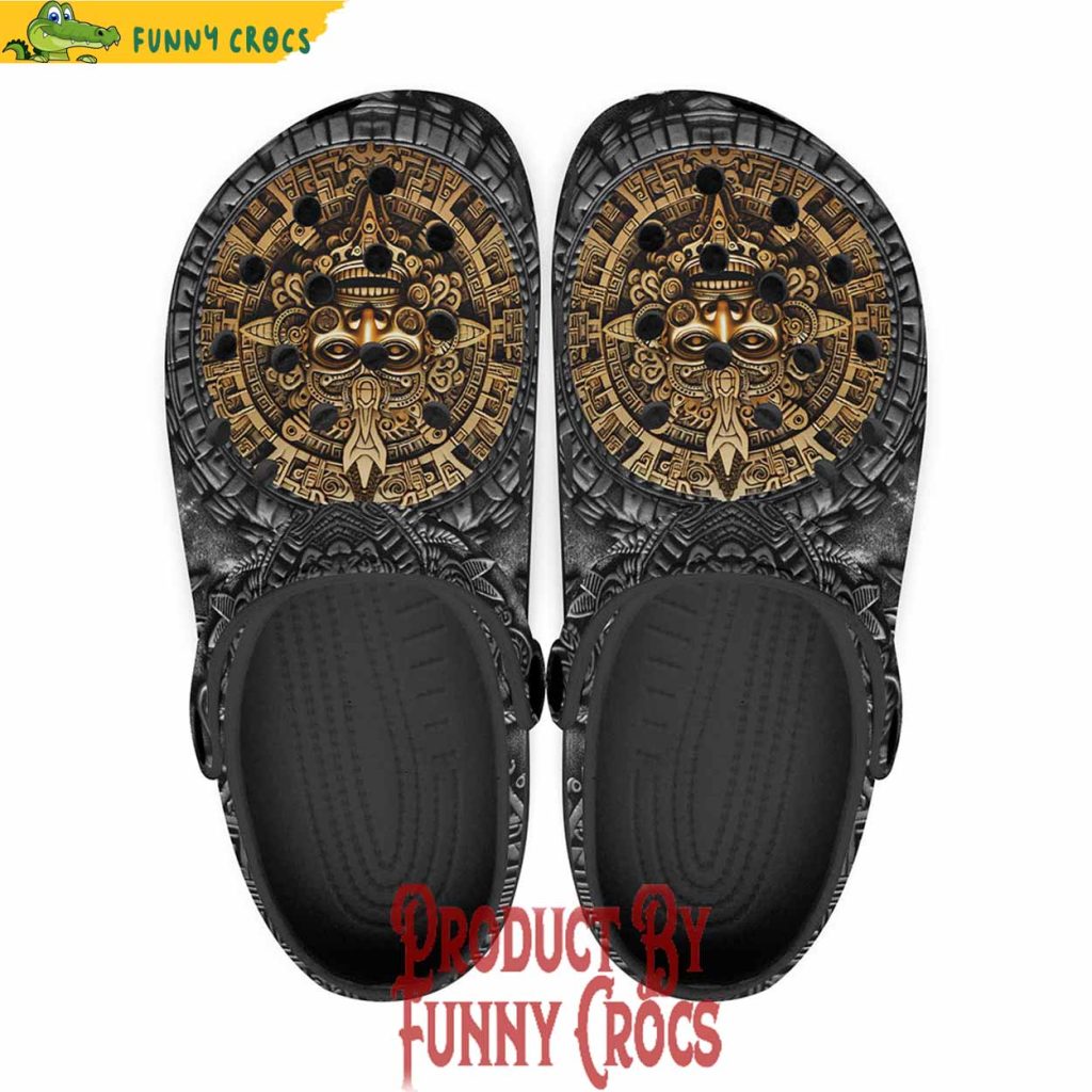 Colorful Golden Ancient Aztec Art Crocs Shoes