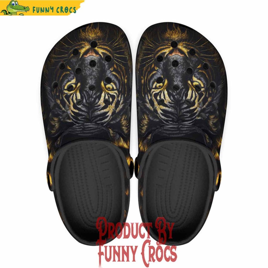 Colorful Golden And Black Tiger Head Crocs Shoes