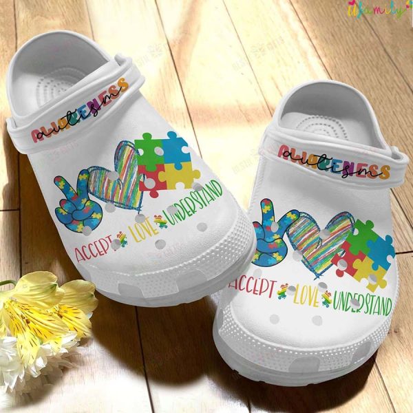 Autism Awareness Day Accept Understand Love Puzzle Pieces Crocs