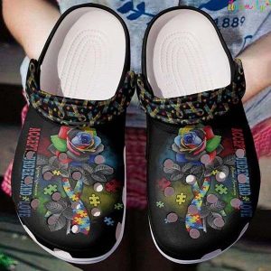 Autism Rose And Ribbon Puzzle Pieces Crocs