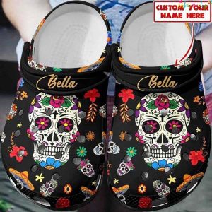 Custom Name Sugar Skull Pattern Crocs Halloween