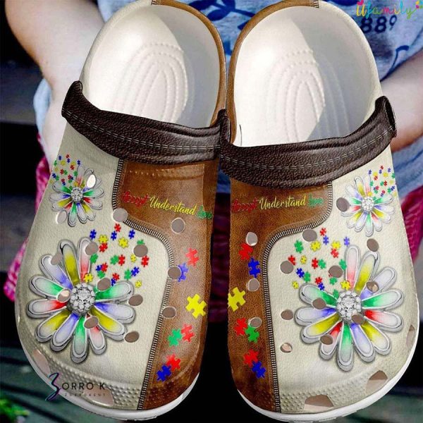 Daisy Flower Accept Understand Love Puzzle Pieces Crocs