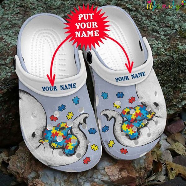 Elephant Mom And Baby Puzzle Piece Custom Name Crocs