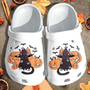 Black Cat Kawaii Wearing Witch Hat Crocs Halloween