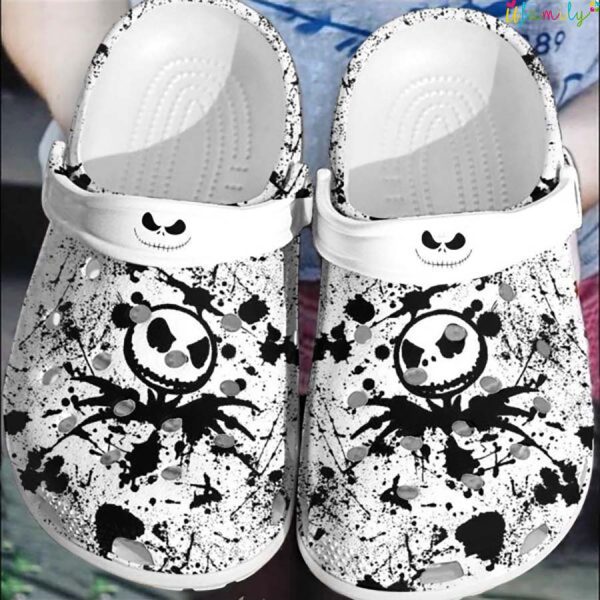 Horror Skellington Splattered Black Crocs Halloween