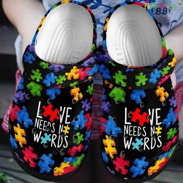 Love Needs No Words Puzzle Piece Crocs