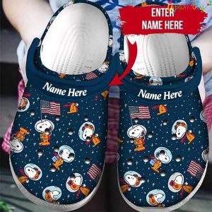 Personalized Snoopy Astronaut America Flag Patriot Crocs