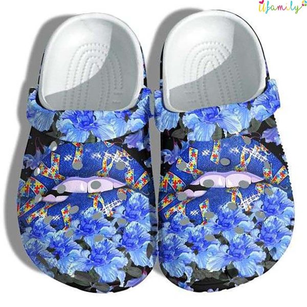 Sexy Blue Lips Ribbon Puzzle Pieces Crocs