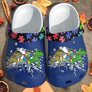 T Rex Dinosaur Dancing Autism Puzzle Pieces Crocs