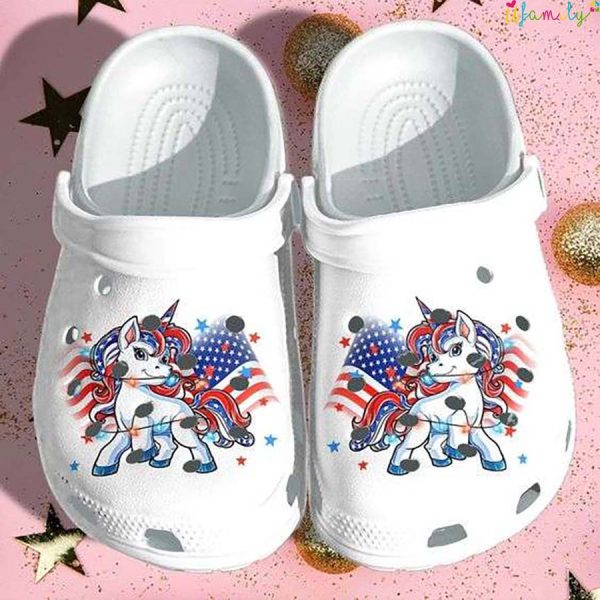 Unicorn USA American Flag 4th of July Crocs