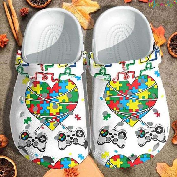 Video Game Controller Autism Puzzle Pieces Crocs