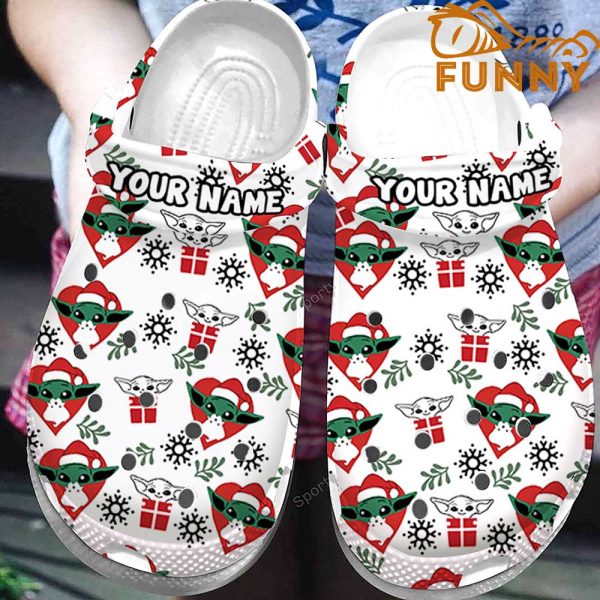 Custom Name Baby Yoda Crocs, Merry Christmas Baby Yoda Crocs