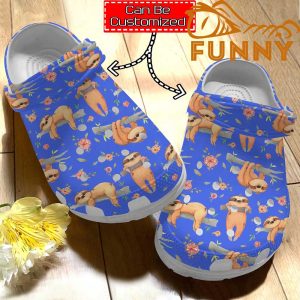 Customized Cute Sloth Crocs Pattern Blue Classic Clog