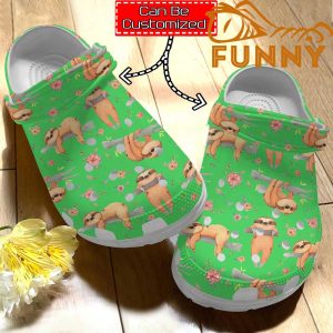 Customized Cute Sloth Pattern Green Crocs Classic Clog