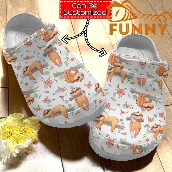 Customized Cute Sloth Pattern White Crocs Classic Clog