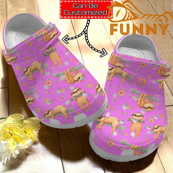 Customized Cute Sloth Pattern Pink Crocs Classic Clog