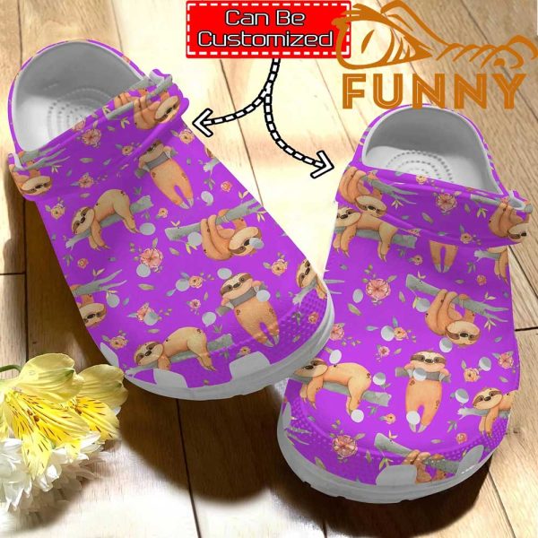 Customized Cute Sloth Pattern Purple Crocs Classic Clog