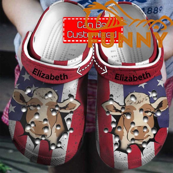 Customized Patriotic Cow Crocs Classic Clog