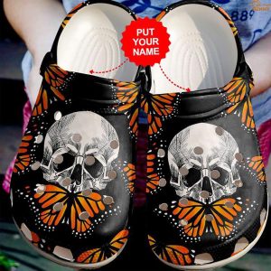 Customized Skull And Monarch Black Crocs