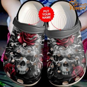 Customized Skulls And Roses Black Crocs