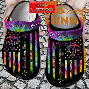 Personalized American Nurse Practitioner Tie Dye Crocs 1