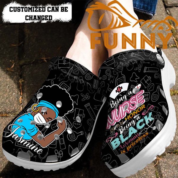 Custom Black Woman Nurse Crocs Classic Clog