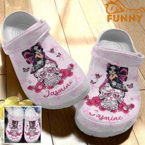 Personalized Breast Cancer Sugar Skull Fairy Crocs