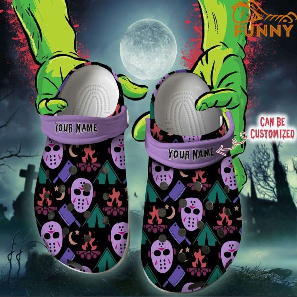 Personalized Jason Pattern Purple Crocs Halloween